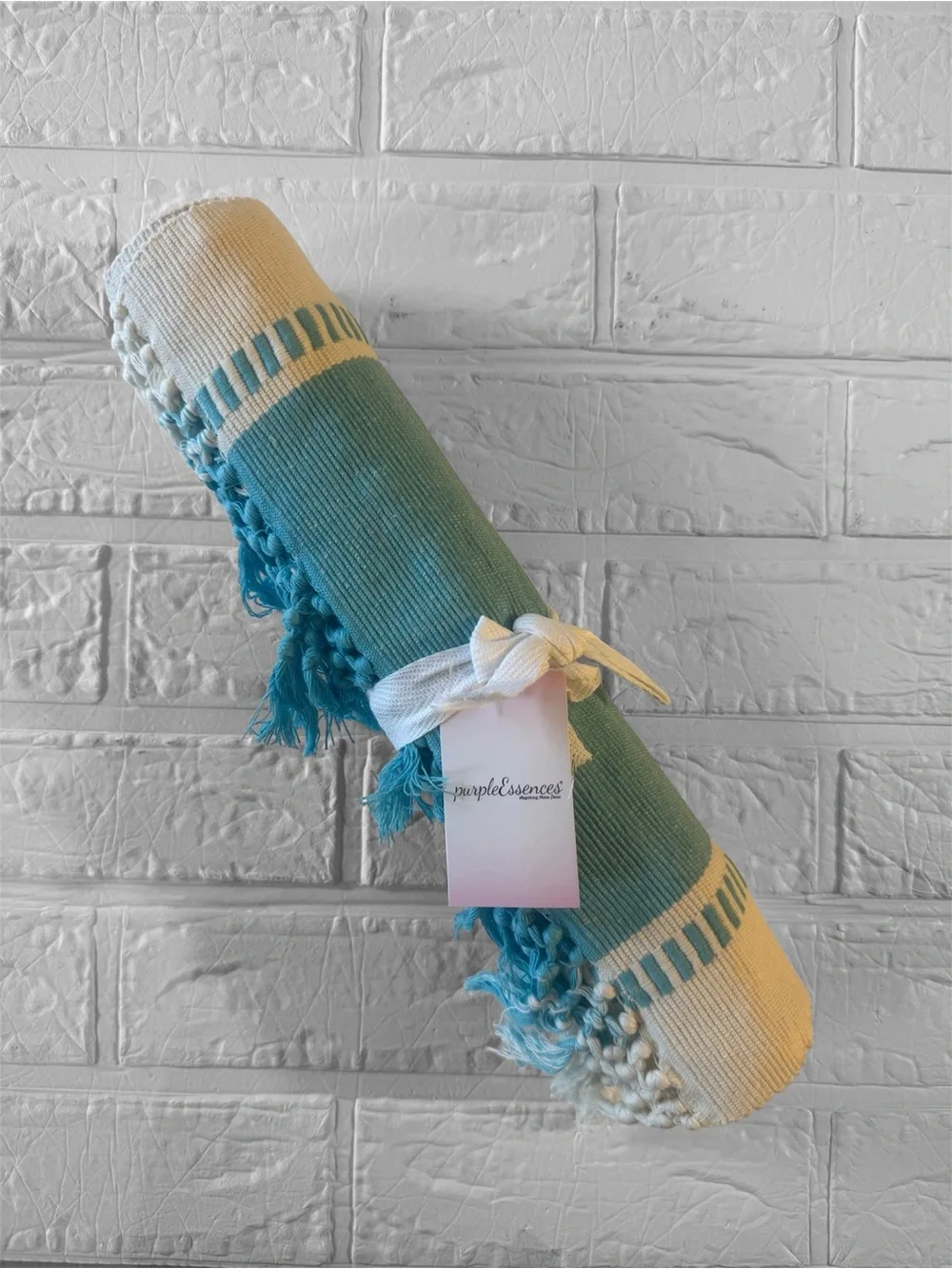 Table Runner, Stripe, New, 14x90 - Aqua Blue & H.White